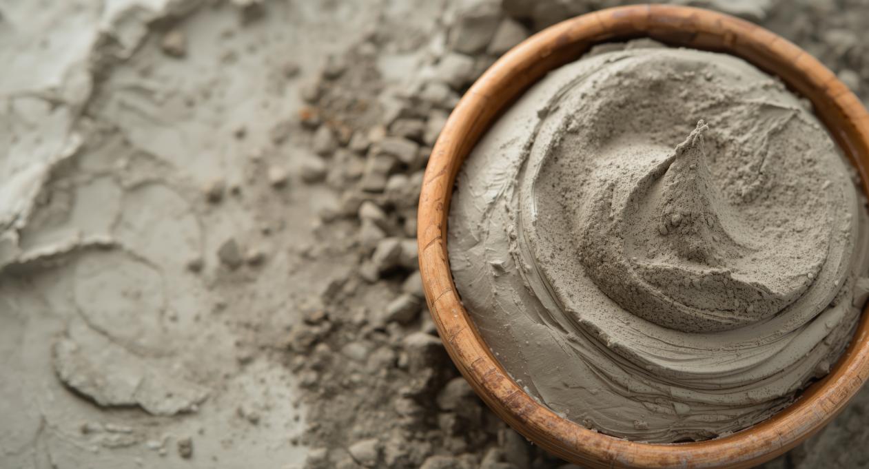 Calcium bentonite clay in a wooden bowl